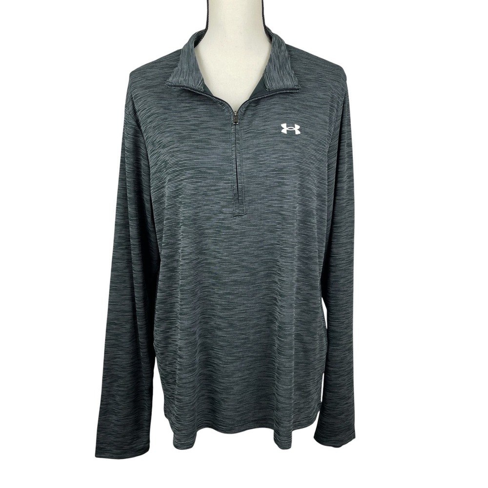 Under Armour Women's Pullover Top XL Gray Tech Textured Half Zip Long Sleeve